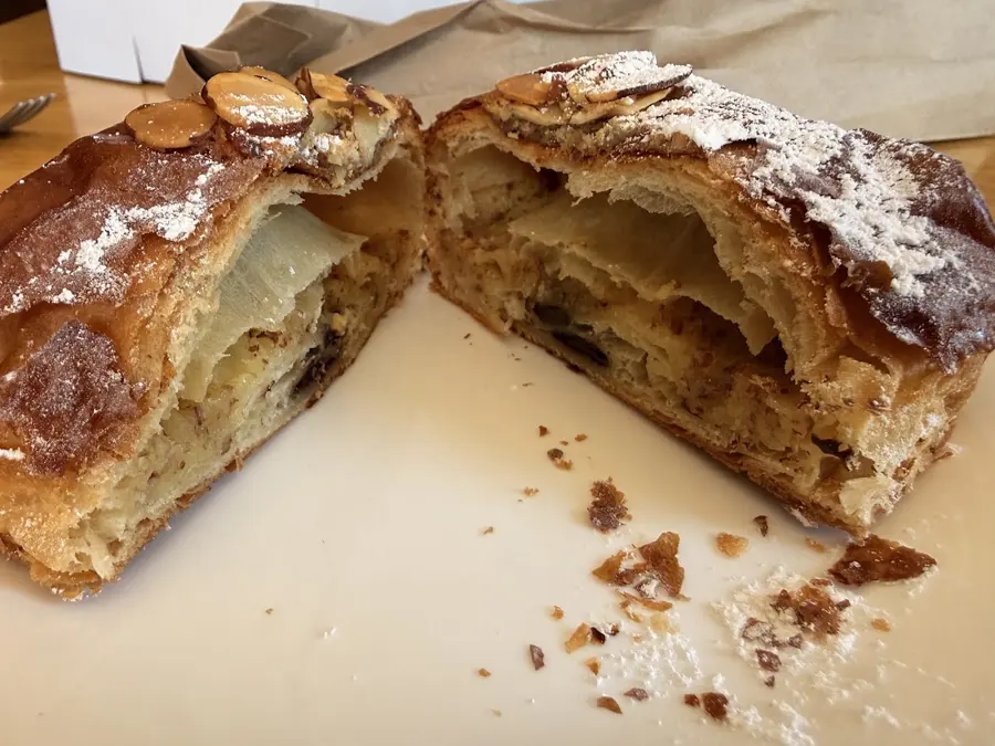 Almond croissant cut open